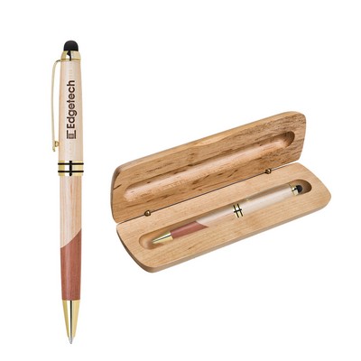 Maplewood Pen Box with Stylus Ballpoint Pen Set (A28/Q016PK)