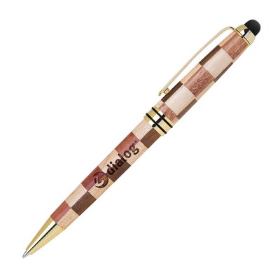 Checkered Wooden Stylus Pen